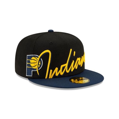 Indiana Pacers Gorra | New Era NBA Cursive 59fifty Fitted Cap Mexico - Negros